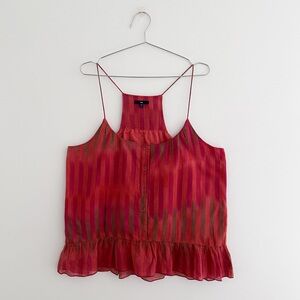 GAP Red Orange Striped Cotton Ruffle Hem Camisole Top Women's Size XL